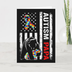 Distressed American Flag Autism Papa Bear Awarenes Card