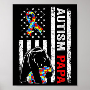 Distressed American Flag Autism Papa Bear Awarenes Poster
