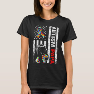 Distressed American Flag Autism Papa Bear Awarenes T-Shirt
