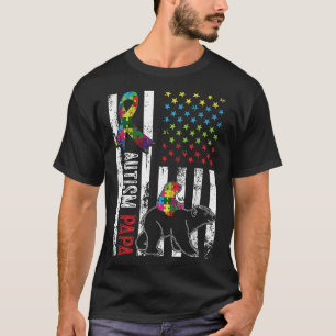 Distressed American Flag Autism Papa Bear Awarenes T-Shirt