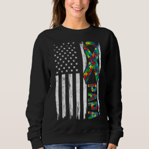 Distressed American Flag Autism Papa Family Matchi Sweatshirt