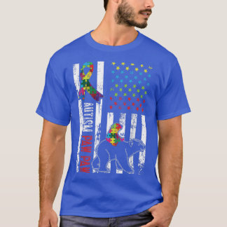 Distressed American Flag Autism Paw Paw Bear Aware T-Shirt