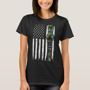 Distressed American Flag Autism Stepmom Family Mat T-Shirt