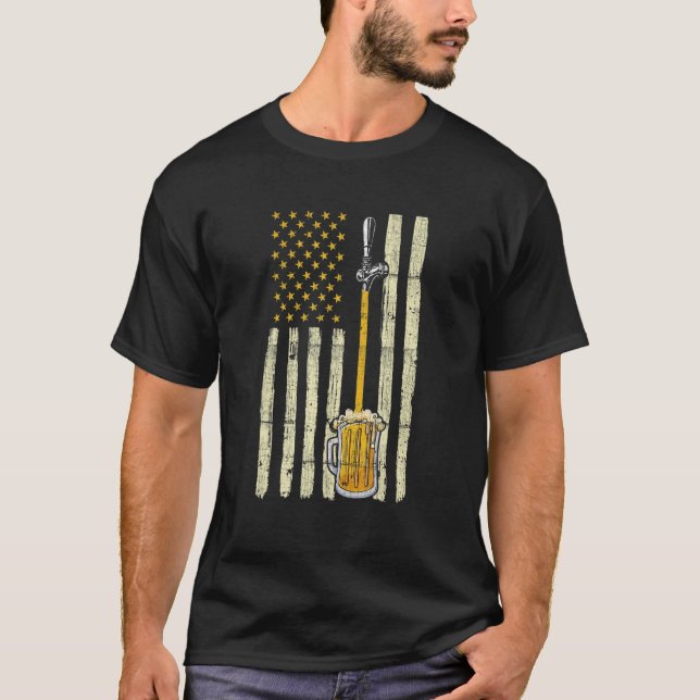 Distressed American Flag Beer Tap Humourous Drinki T-Shirt (Front)