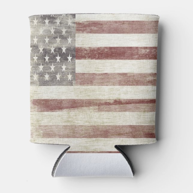 Distressed American Flag  Can Cooler (Front)