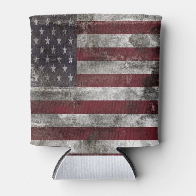 Distressed American Flag  Can Cooler (Front)