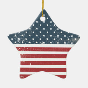 distressed american flag ceramic ornament