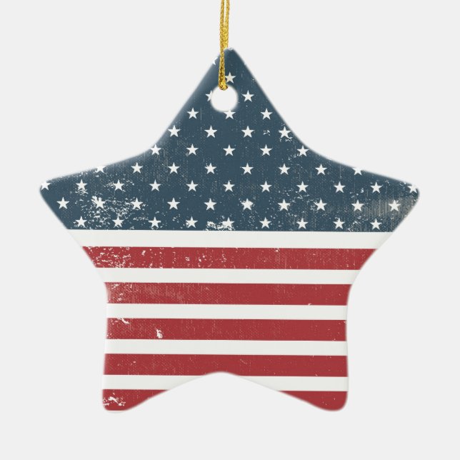 distressed american flag ceramic ornament (Front)