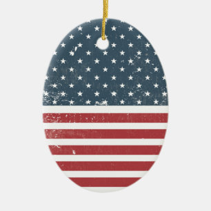 distressed american flag ceramic ornament