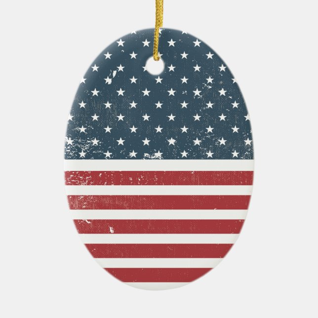 distressed american flag ceramic ornament (Front)