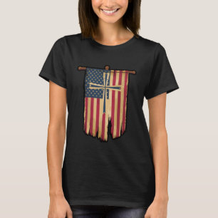 Distressed American Flag Cross Faith Design T-Shirt