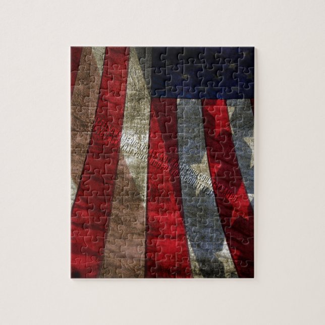 Distressed American Flag Design with JFK Quote Jigsaw Puzzle (Vertical)
