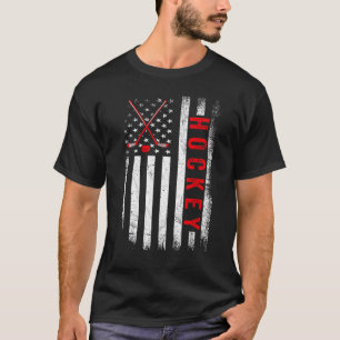 Distressed American Flag Hockey Patriotic Ice Hock T-Shirt