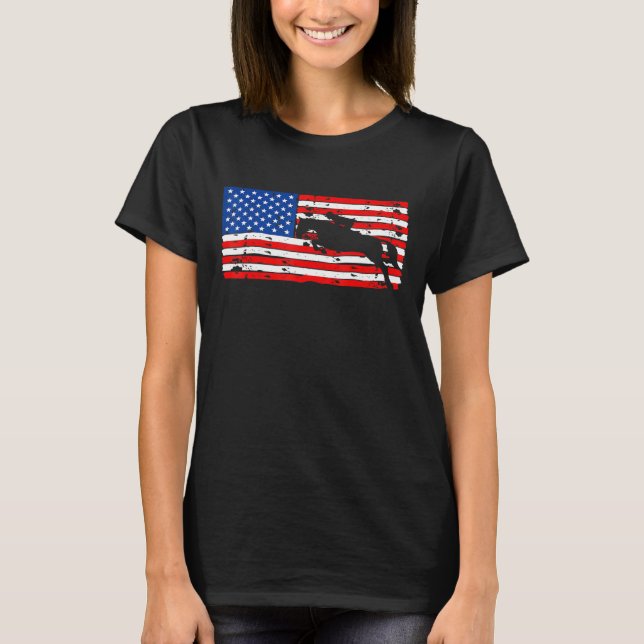 Distressed American Flag Horseback Riding Horse Jo T-Shirt (Front)