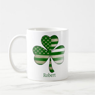 Distressed American Flag Irish Shamrock Coffee Mug