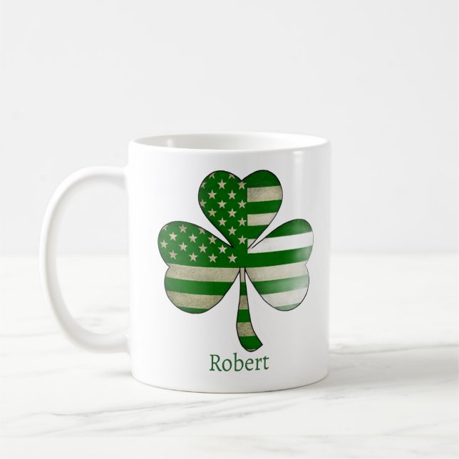 Distressed American Flag Irish Shamrock  Coffee Mug (Left)