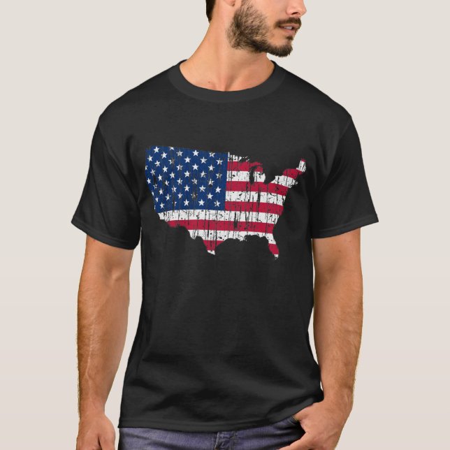 Distressed American Flag Map T-Shirt (Front)