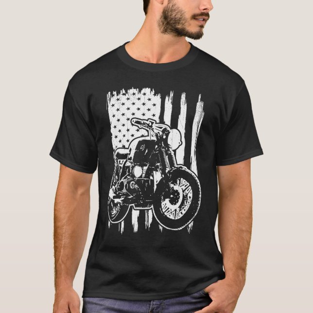 Distressed American Flag Motorcycle Rider T-Shirt (Front)
