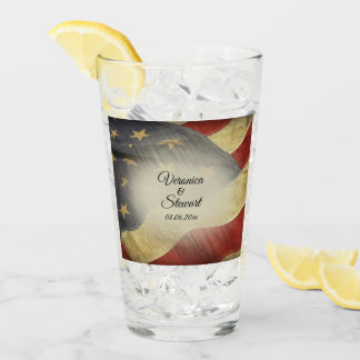 Distressed American Flag Names and Date Glass