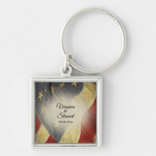 Distressed American Flag Names and Date Keychain