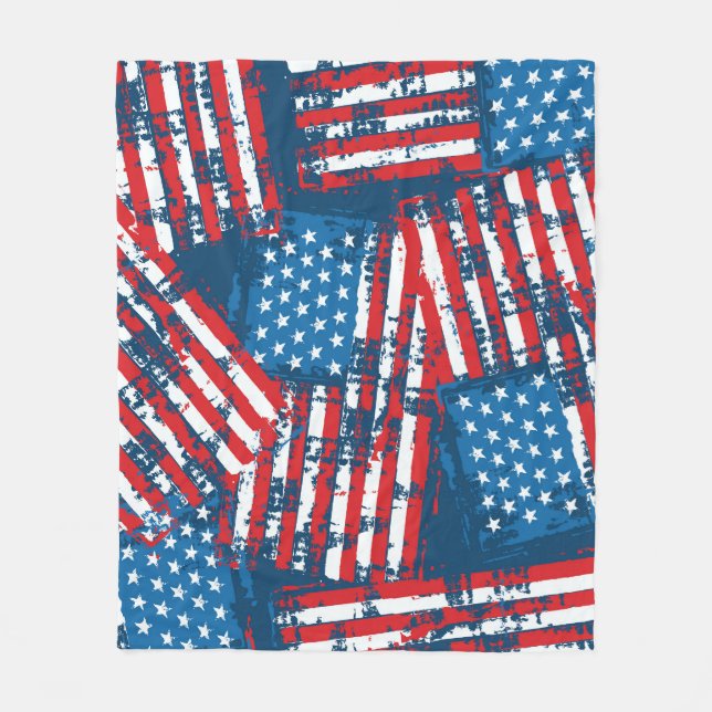 Distressed American Flag Painted Pattern Fleece Blanket (Front)