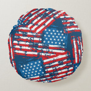 Distressed American Flag Painted Pattern Round Pillow