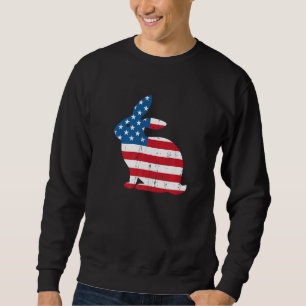 Distressed American Flag Patriotic Bunny Graphic E Sweatshirt