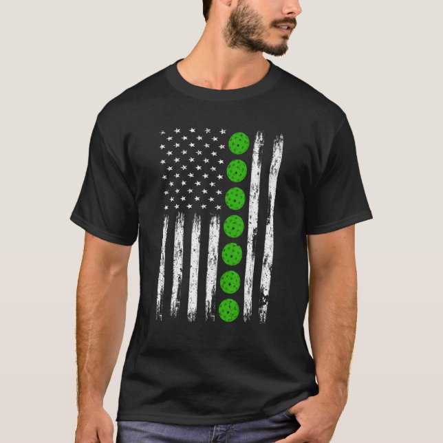 Distressed American Flag Pickleball Sports   Mens  T-Shirt (Front)