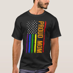 Distressed American Flag Proud Mom Lgbt Lesbian Ga T-Shirt
