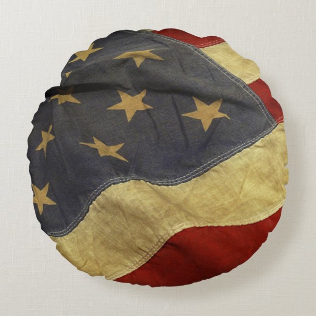 Distressed American Flag Round Pillow (Front)