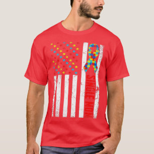 Distressed American Flag Single Mom Autism Awarene T-Shirt