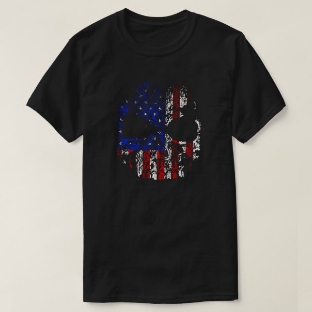 Distressed American Flag Skull T-Shirt (Design Front)
