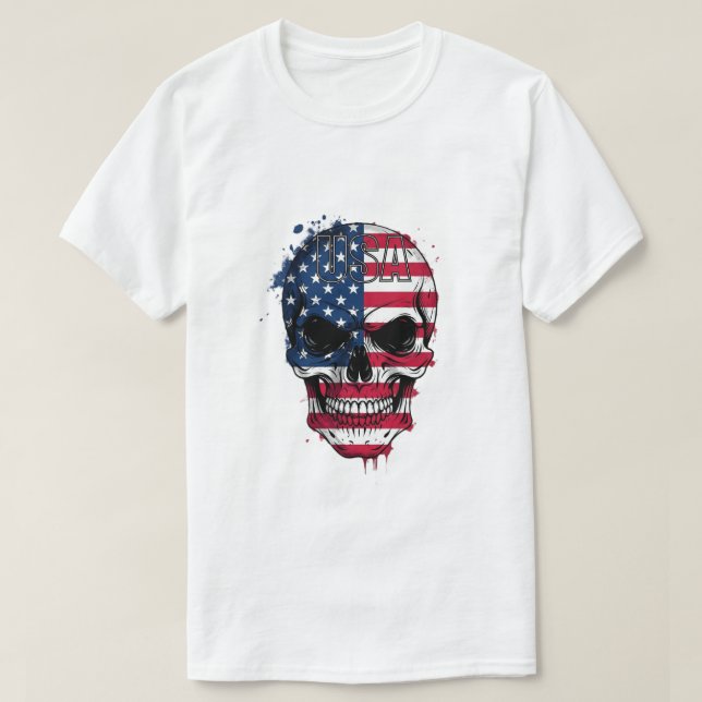 Distressed American Flag Skull T-Shirt (Design Front)