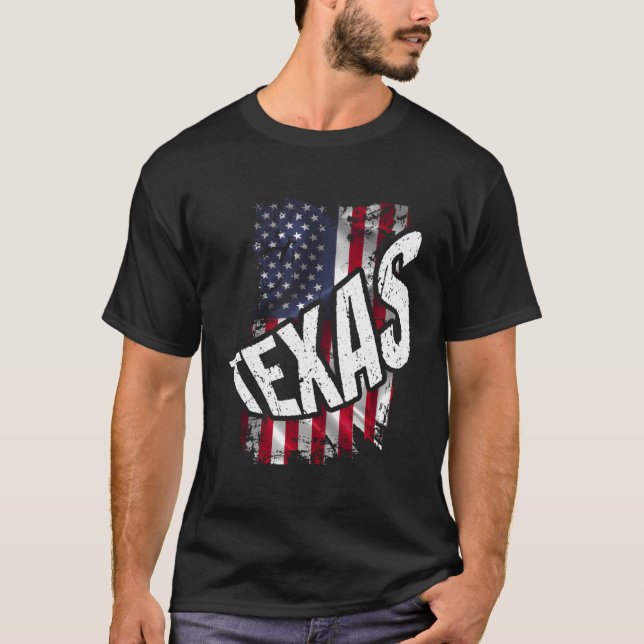 Distressed American Flag Texas T-Shirt (Front)