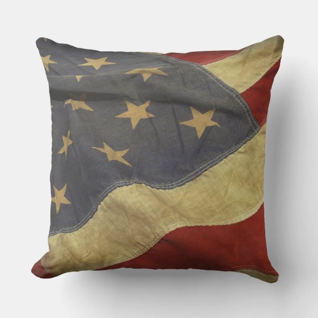 Distressed American Flag Throw Pillow (Front)