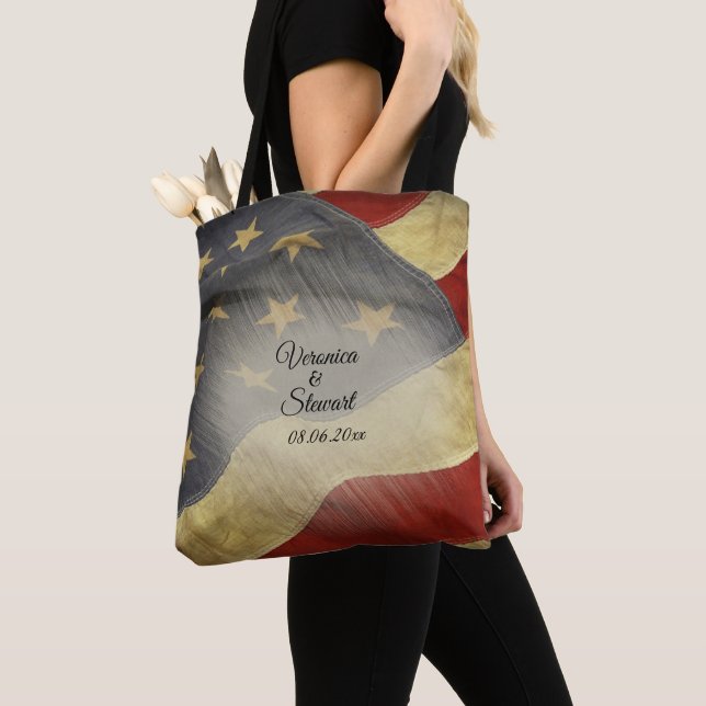 Distressed American Flag  Tote Bag (Close Up)