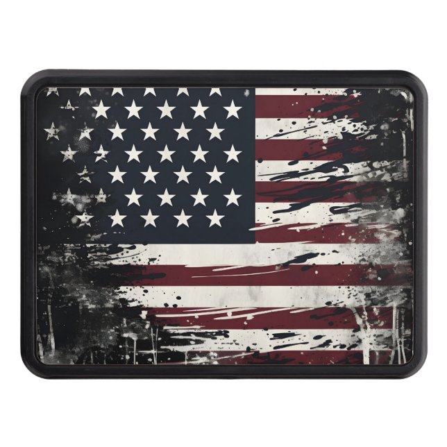 Distressed American flag Trailer Hitch Cover (Front)