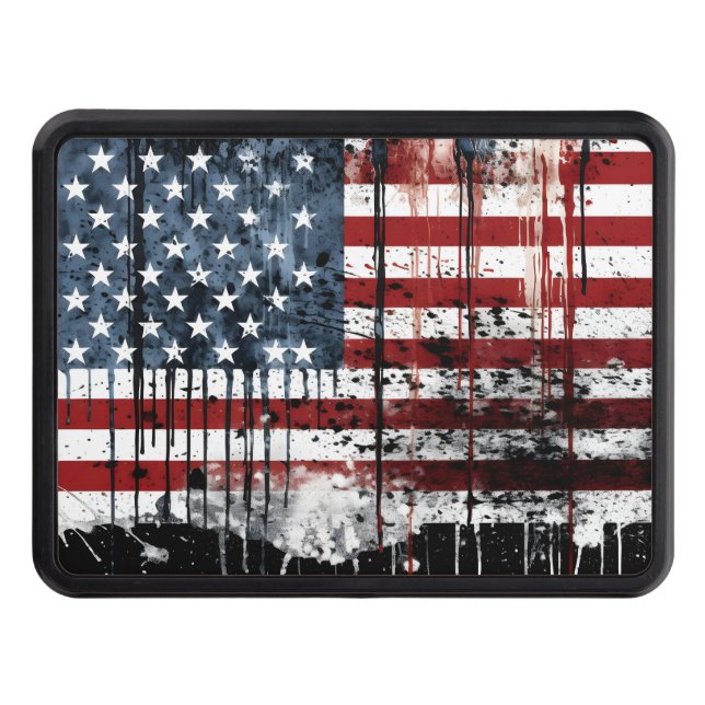 Distressed American flag Trailer Hitch Cover (Front)