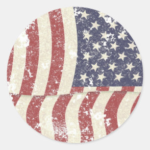 Distressed American Flag - vertical Classic Round Sticker