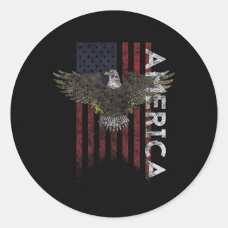 Distressed American Flag Vintage Usa Flags Men Wom Classic Round Sticker