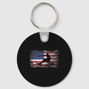 Distressed American Flag Water Skiing Usa Patrioti Keychain
