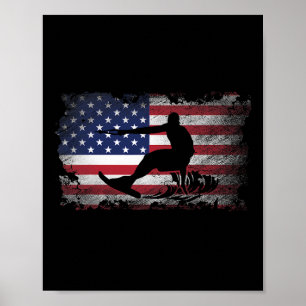 Distressed American Flag Water Skiing Usa Patrioti Poster