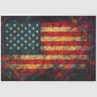 Distressed American Flag with Neon Decoupage Tissue Paper