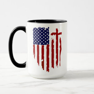 distressed american flag with red cross mug
