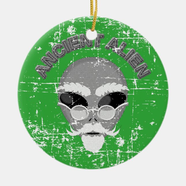 Distressed Ancient Alien Head Ceramic Ornament (Front)