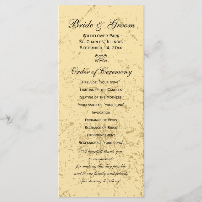 Distressed and Elegant Wedding Program (Front)