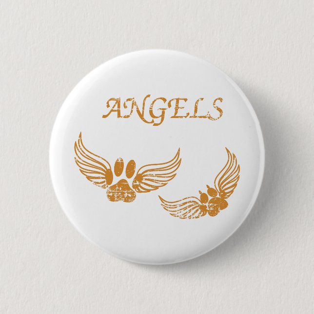 Distressed Angel Pet Paws 2 Inch Round Button (Front)