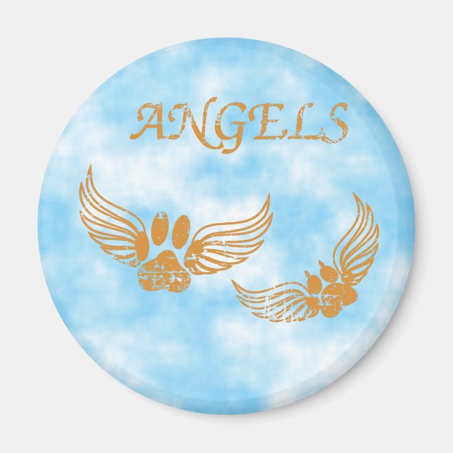 Distressed Angel Pet Paws Blue Sky Magnet (Front)