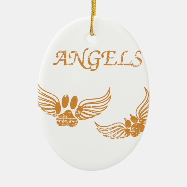 Distressed Angel Pet Paws Ceramic Ornament (Front)