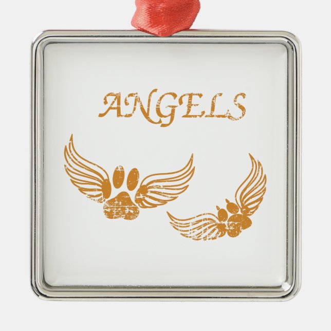 Distressed Angel Pet Paws Metal Ornament (Front)